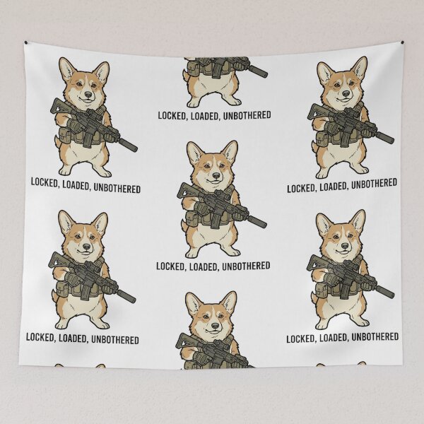 Item preview, Tactical Corgi Locked Loaded Unbothered Funny Dog Military Gun Humor designed and sold by raedattia.