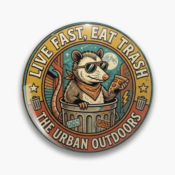 Item preview, Live Fast Eat Trash Opossum Retro Vintage Badge designed and sold by lovepower.