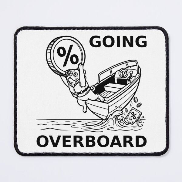 Item preview, Going Overboard Funny Crypto Dip Pug Holding Giant Coin Meme designed and sold by The Bold Line Studio.