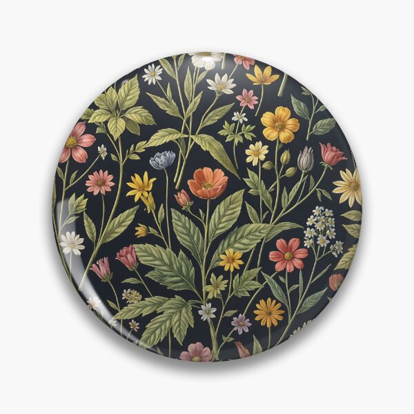 Item preview, Vintage Wildflowers Botanical Pattern on Dark Charcoal designed and sold by ZanyPaintbrush.