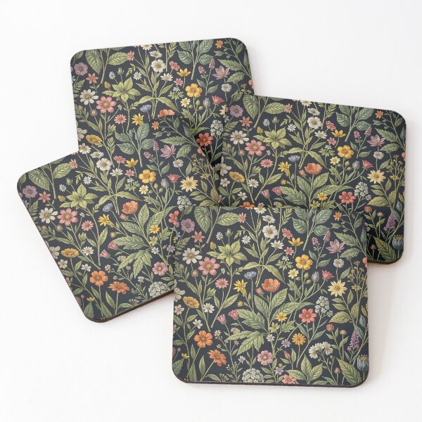 Item preview, Vintage Wildflowers Botanical Pattern on Dark Charcoal designed and sold by ZanyPaintbrush.