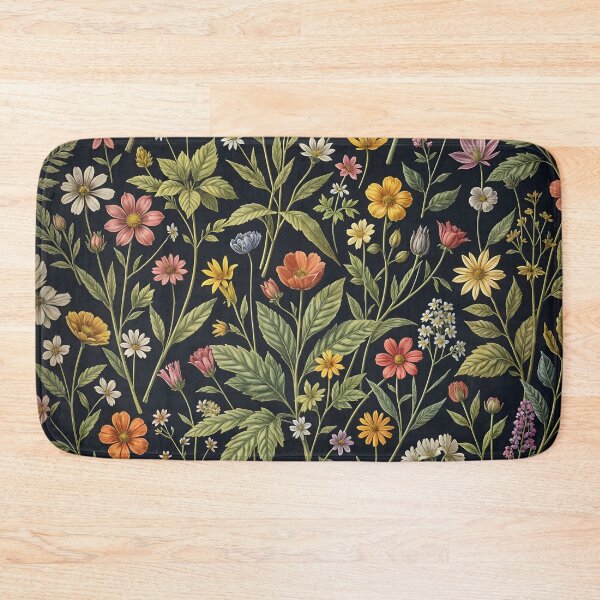 Item preview, Vintage Wildflowers Botanical Pattern on Dark Charcoal designed and sold by ZanyPaintbrush.