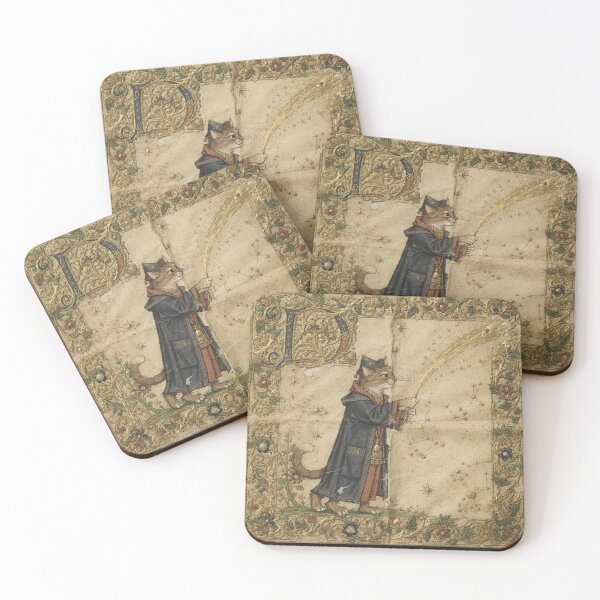 Item preview, Medieval Cat Stargazer Charting a Passing Comet Manuscript Art designed and sold by PictorialWhimsy.