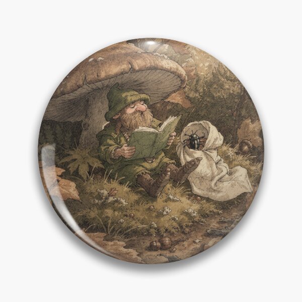 Item preview, Moss Gnome Reading Bedtime Stories to a Beetle Storybook Art designed and sold by PictorialWhimsy.