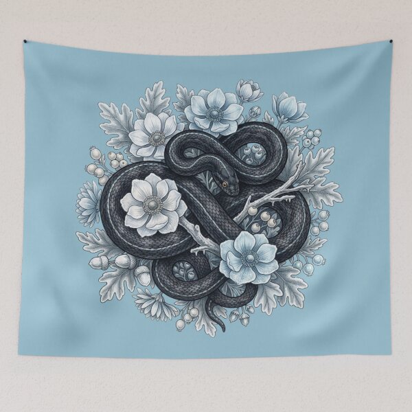 Item preview, Black Rat Snake Vintage Winter Wreath Reptile Art  designed and sold by BirdsnStuff.