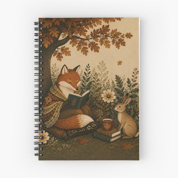 Item preview, Fox and Rabbit Reading Under Autumn Tree Whimsical designed and sold by Jozefin's Studio.