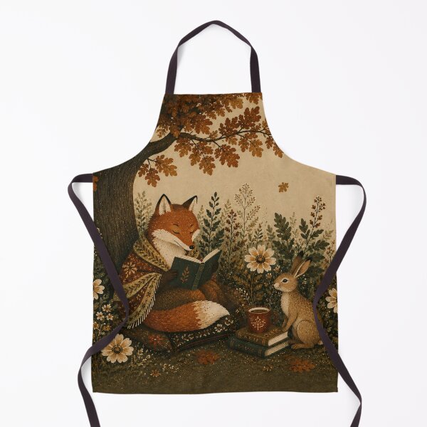 Item preview, Fox and Rabbit Reading Under Autumn Tree Whimsical designed and sold by Jozefin's Studio.