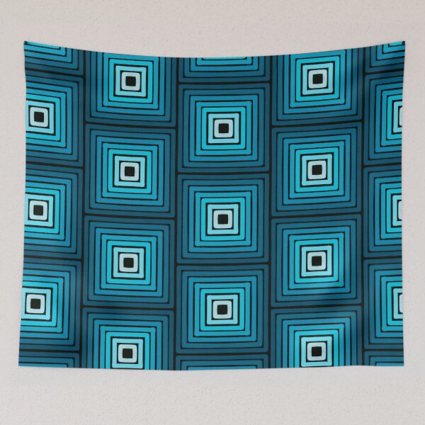 Item preview, Modern Geometric Square Pattern - Ocean Blue Mid-Century Lines designed and sold by LittleHappiness by Kamollak .