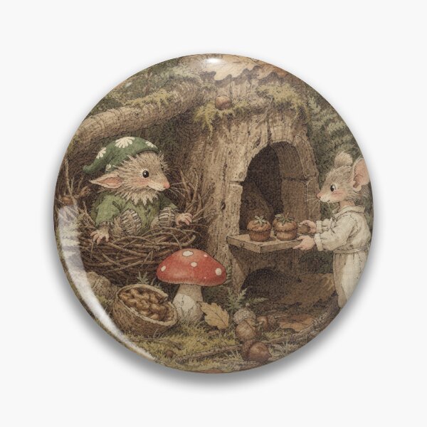 Item preview, Dormouse Folk Baking Acorn Muffins in a Stump Oven Storybook Art designed and sold by PictorialWhimsy.