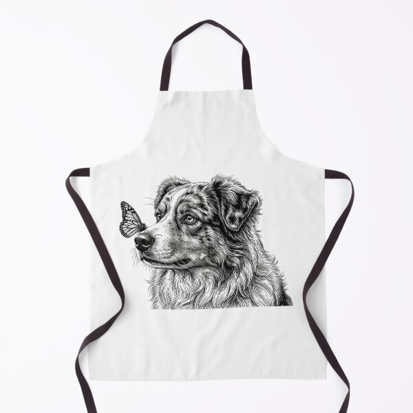 Item preview, Curious Australian Shepherd with Butterfly – Vintage Dog Sketch designed and sold by ShirtsUp-Lane.