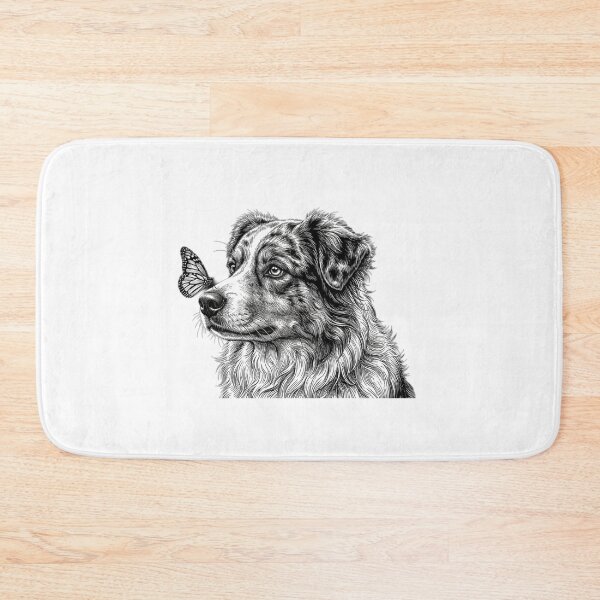 Artikelvorschau, Curious Australian Shepherd with Butterfly – Vintage Dog Sketch entworfen und verkauft von ShirtsUp-Lane.