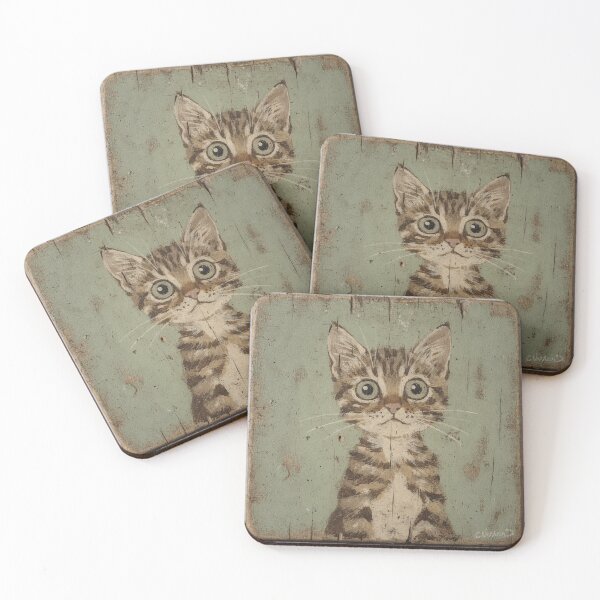 Item preview, Startled Tabby Kitten Ambushed by a Cucumber Folk Art designed and sold by PictorialWhimsy.