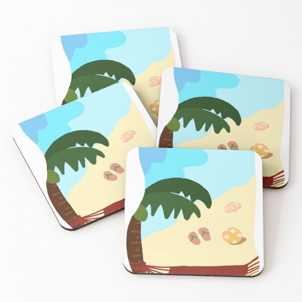 Item preview, Hand Drawn Tropical Beach Summer Scene, Coconut Tree Hammock Flip Flops Illustration designed and sold by Tanapan2529.