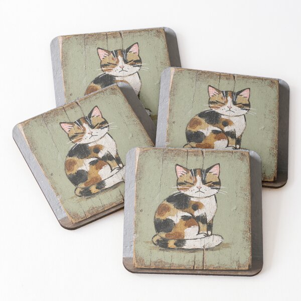 Item preview, Sleepy Calico Loaf Ignoring the Morning Alarm Folk Art designed and sold by PictorialWhimsy.