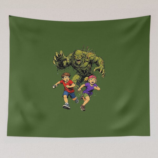 Item preview, Retro Swamp Monster Chasing Kids Illustration designed and sold by Creatby7030.