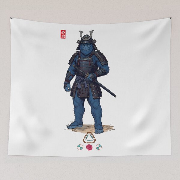 Item preview, Blue Samurai Ape Warrior in Detailed Armor with Katana designed and sold by Whimsy Trail Co.
