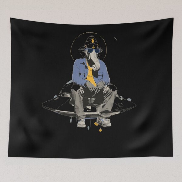 Item preview, Cool Elephant Sitting on UFO Blue Jacket Grey Pants Line Art Pop Art designed and sold by PANNARUK THAILAND.