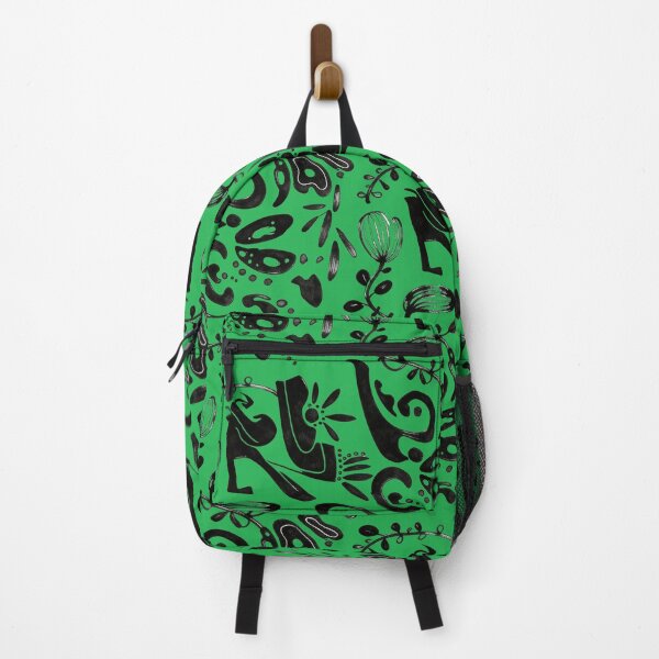 Item preview, Emerald Green Whimsical Black Ink Folk Floral Pattern designed and sold by wissal.studio.