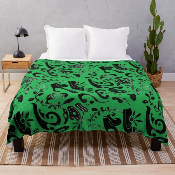 Item preview, Emerald Green Whimsical Black Ink Folk Floral Pattern designed and sold by wissal.studio.