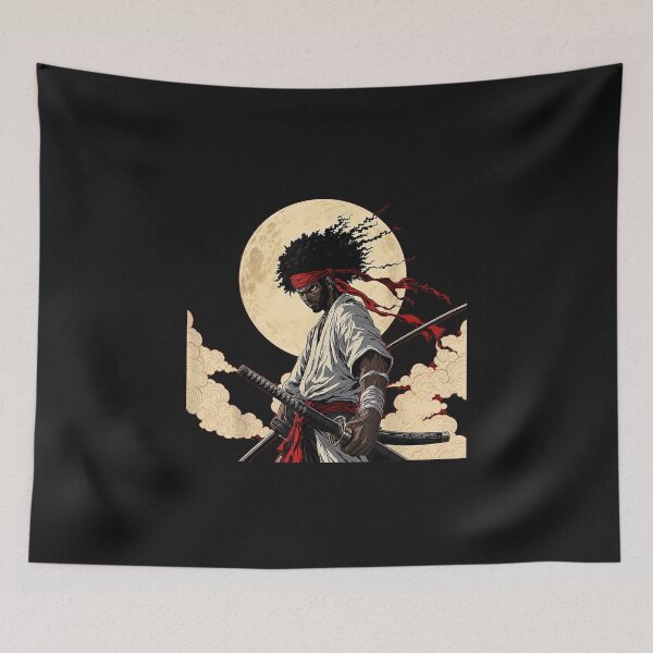 Item preview, Afro Samurai Wielding Katanas in Anime Style designed and sold by ClairLuther571.
