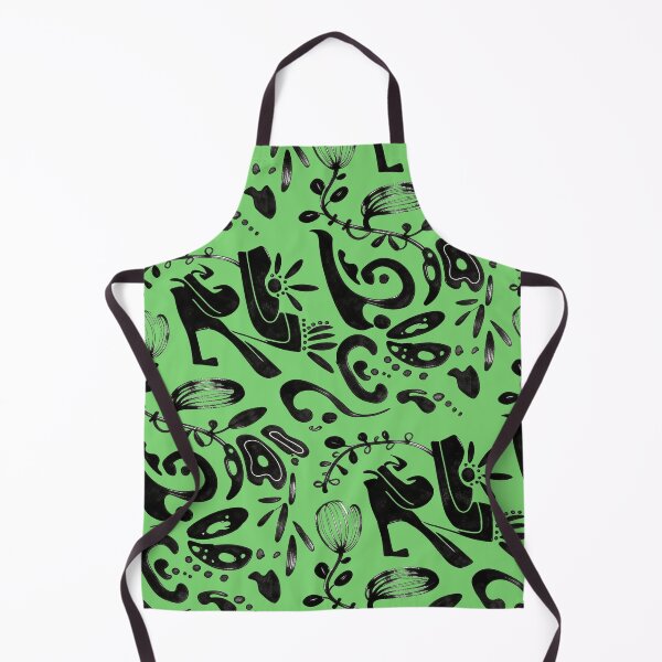 Item preview, Lime Green Whimsical Black Ink Folk Floral Pattern designed and sold by wissal.studio.