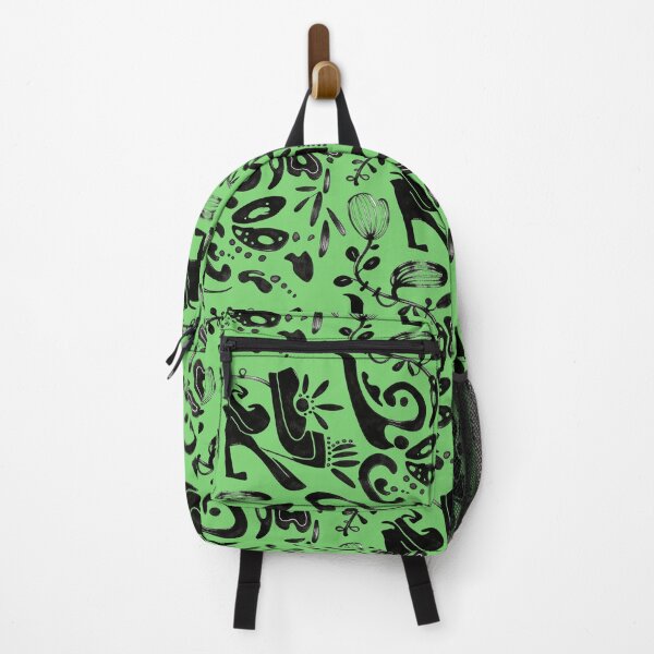 Item preview, Lime Green Whimsical Black Ink Folk Floral Pattern designed and sold by wissal.studio.