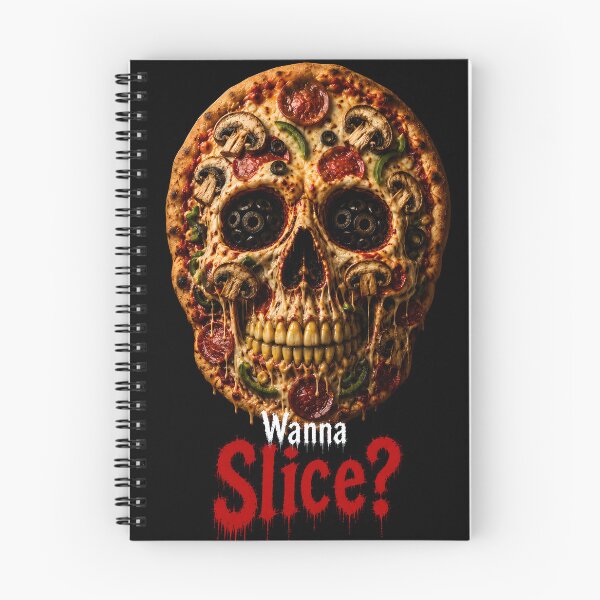 Aperçu de l'œuvre Envie d'une part ? - Impression d'art sombre sur le thème de la pizza et du crâne d'horreur créée et vendue par HorrorWorldWeb.