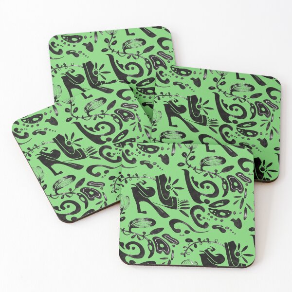Item preview, Lime Green Whimsical Black Ink Folk Floral Pattern designed and sold by wissal.studio.