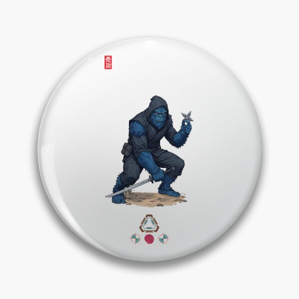 Item preview, Blue Ninja Ape Warrior in Stealth Stance with Katana and Shuriken designed and sold by Whimsy Trail Co.