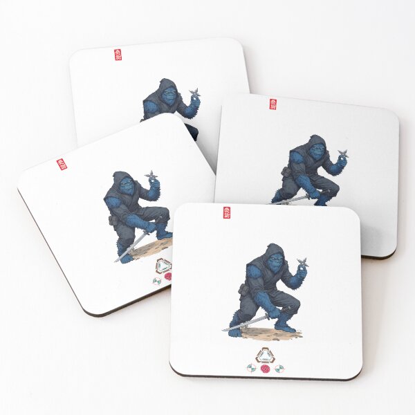 Item preview, Blue Ninja Ape Warrior in Stealth Stance with Katana and Shuriken designed and sold by Whimsy Trail Co.