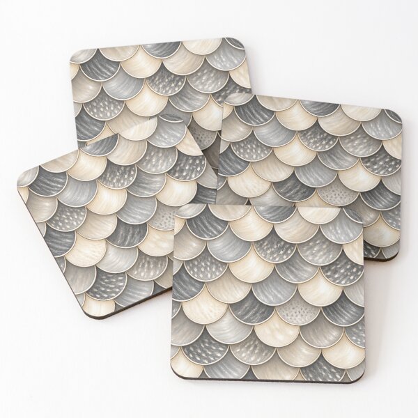 Item preview, Neutral Fish Scales– Cream, Silver Grey & Charcoal designed and sold by annenambiro.