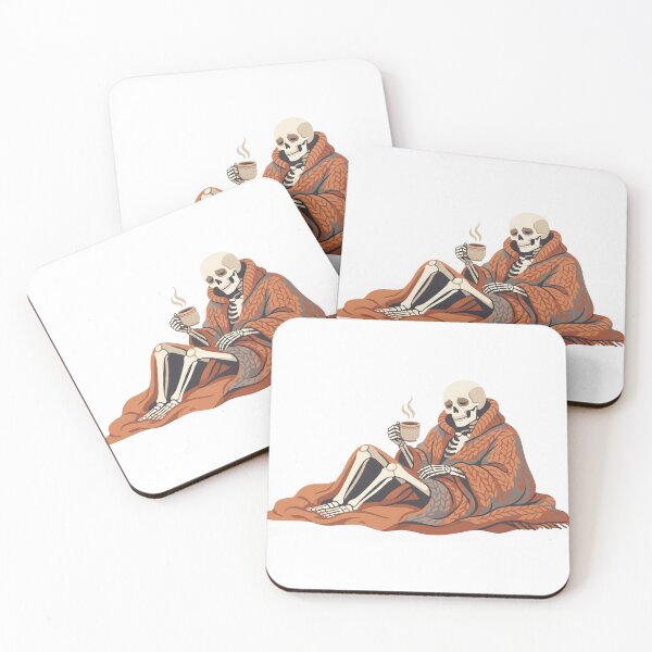 Item preview, Cozy Skeleton Wrapped In Blanket With Coffee designed and sold by DownloSpace.