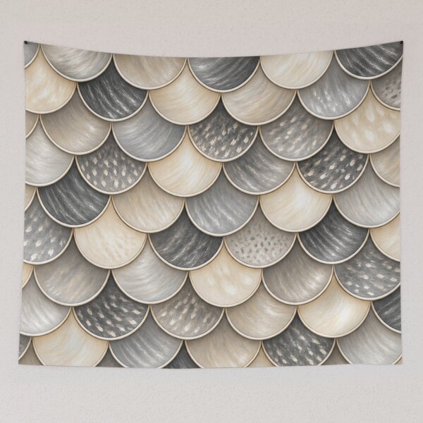 Item preview, Neutral Fish Scales– Cream, Silver Grey & Charcoal designed and sold by annenambiro.