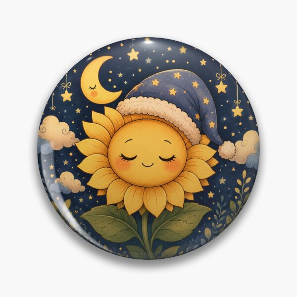 Item preview, Sleepy Sunflower Night Sky Kawaii Cute Botanical Design designed and sold by CreativeCharmCo.
