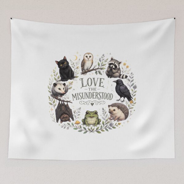 Item preview, Love The Misunderstood Gothic Animals Bat Crow Cat Frog designed and sold by felixpalette.