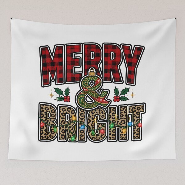 Item preview, Merry and Bright Red Plaid Leopard Print Typography designed and sold by KristenosNehk.