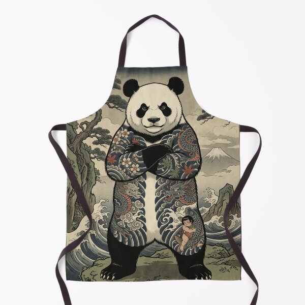 Item preview, Japanese tattoo Panda with Dragons, Waves & Mount Fuji designed and sold by LOVEARTDESIGN.