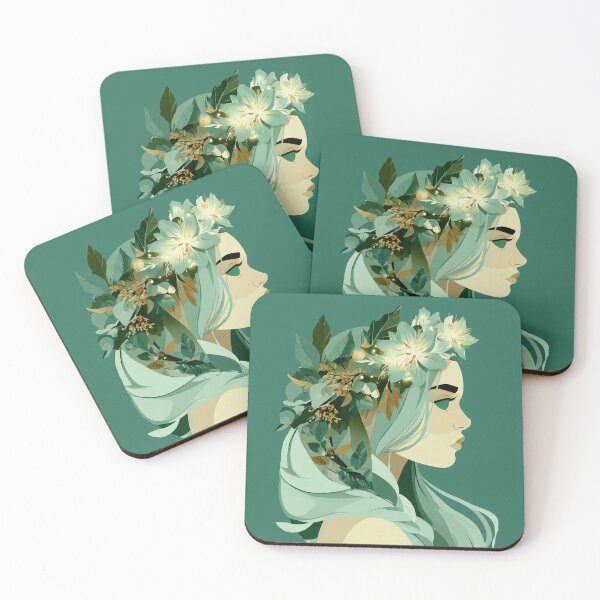 Item preview, Enchanted Forest Woman with Mint Green Hair and Flowers  PNG designed and sold by MythicMood.