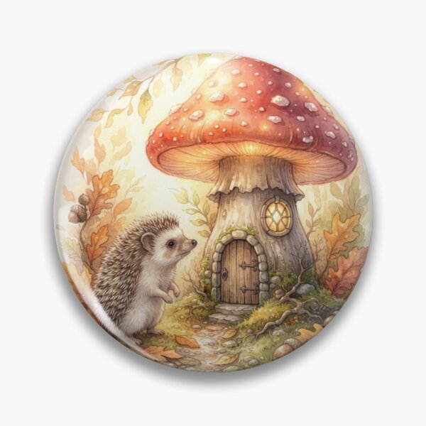 Item preview, Hedgehog Autumn Mushroom House Watercolor Cottagecore Art designed and sold by CalmCapy Co.