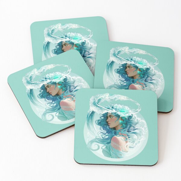 Item preview, Mystical Ocean Goddess with Flowing Aqua Hair and Water Crown  PNG designed and sold by MythicMood.