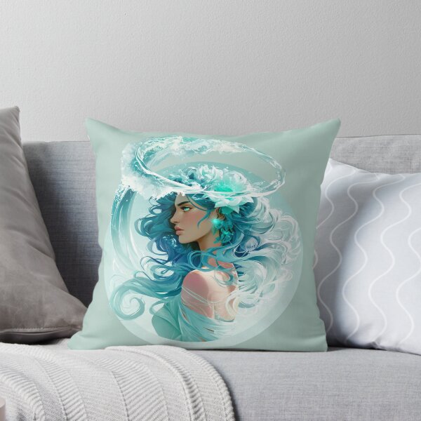 Item preview, Mystical Ocean Goddess with Flowing Aqua Hair and Water Crown  PNG designed and sold by MythicMood.