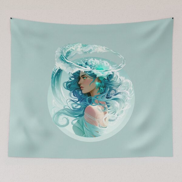 Item preview, Mystical Ocean Goddess with Flowing Aqua Hair and Water Crown  PNG designed and sold by MythicMood.