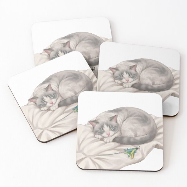Item preview, Cute Sleeping Grey and White Cat BB designed and sold by PetalsPaws.