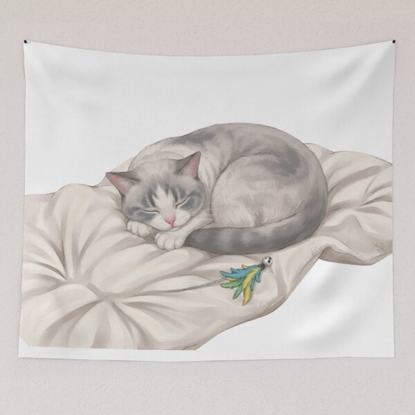 Item preview, Cute Sleeping Grey and White Cat BB designed and sold by PetalsPaws.