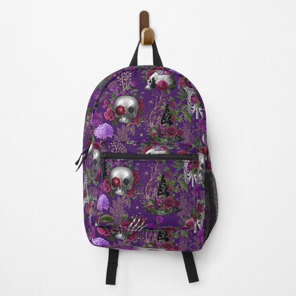 Item preview, Witch Skull Maximalist Boho Chic Floral Pattern for Halloween and Summerween - Purple  designed and sold by CanisArtStudio.