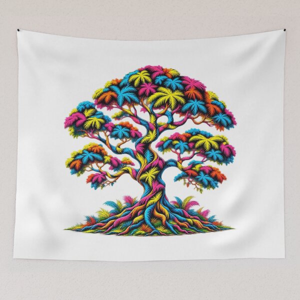 Item preview, Vibrant Rainbow Tree of Life – Colorful Tropical Botanical Art designed and sold by Awarrie.