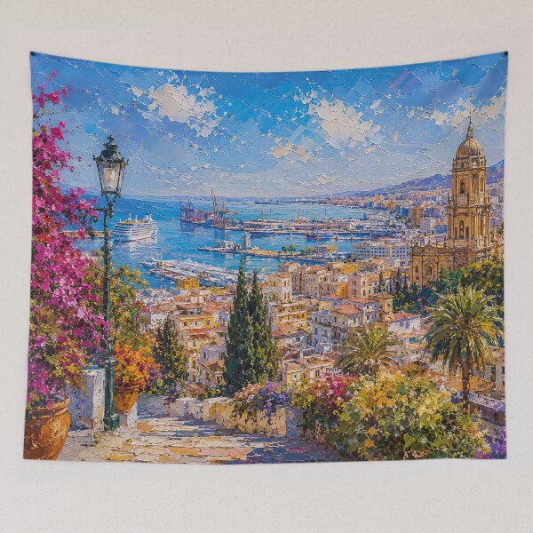 Item preview, Malaga, Spain – a painting of a summer day in this beautiful European city. designed and sold by GalleryKauffeld.