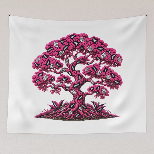 Item preview, Pink African Pattern Tree of Life – Bold Tribal Botanical Art Description designed and sold by Awarrie.