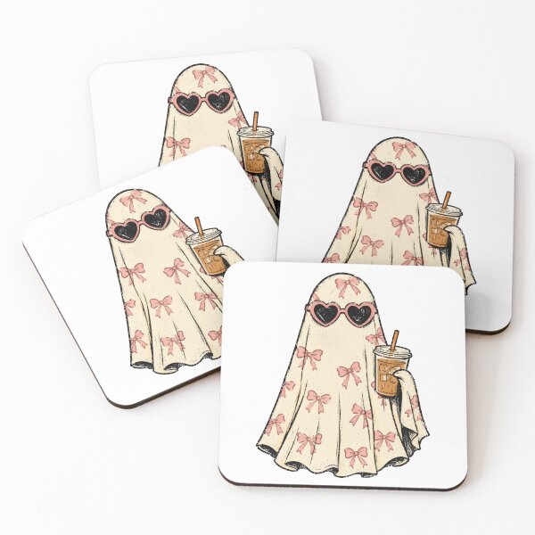 Item preview, Vintage Halloween Spooky Ghost Coquette Pink Bow Coffee designed and sold by Timeless Bond Designs.