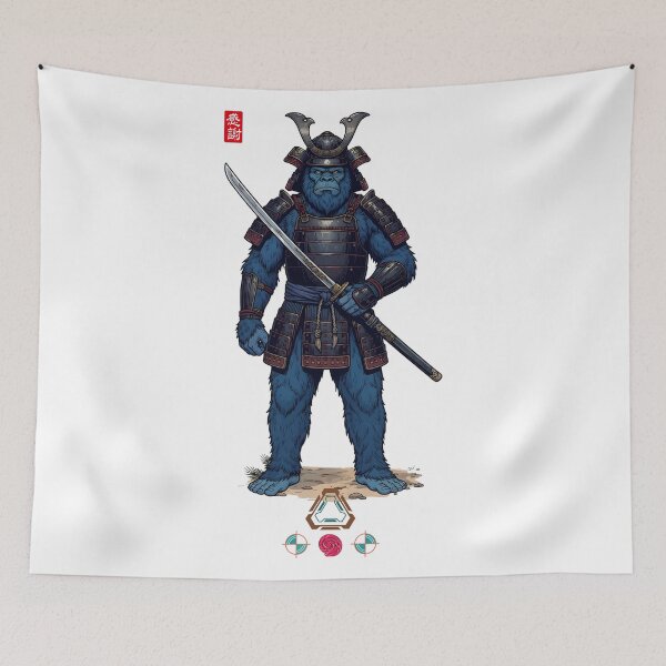 Item preview, Blue Samurai Ape Warrior in Detailed Armor with Tachi Sword designed and sold by Whimsy Trail Co.
